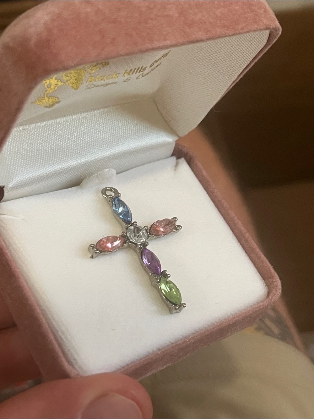 Multicolor Gem Cross Pendant Necklace — Pastel Stone Accent